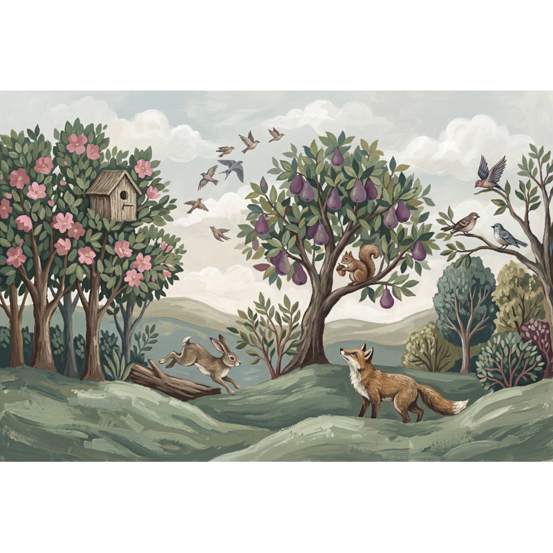 Illustration de papier peint paysage de forêt Woodland, 160 po x 108 po, Peler et coller