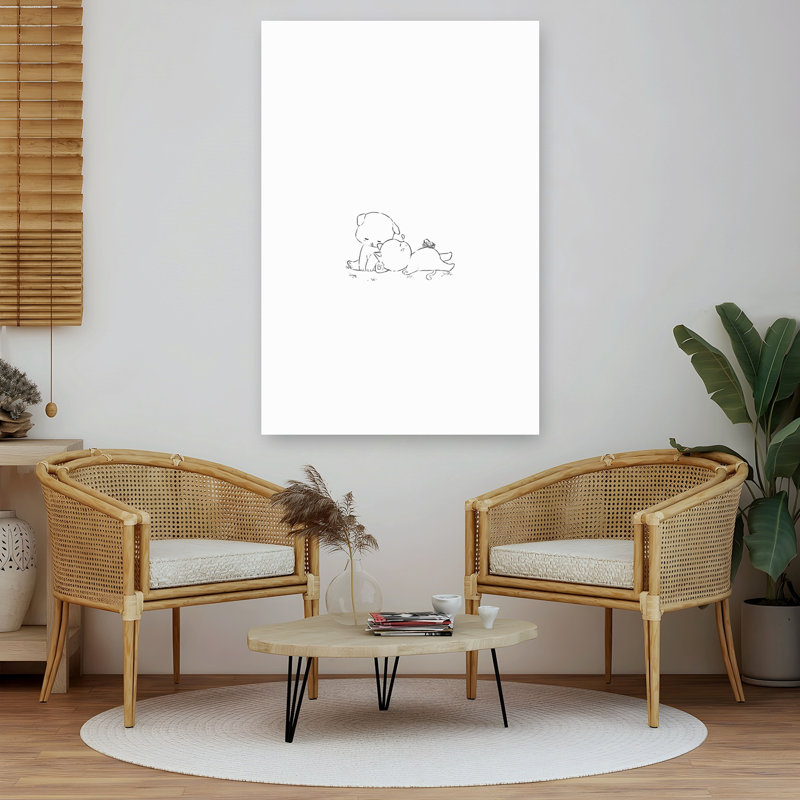 Cute Puppy Kitten Friends Minimalist Peaceful Playful Butterfly Cat Dog Wall Art Print 1 Piece Wrapped Canvas Wall Art