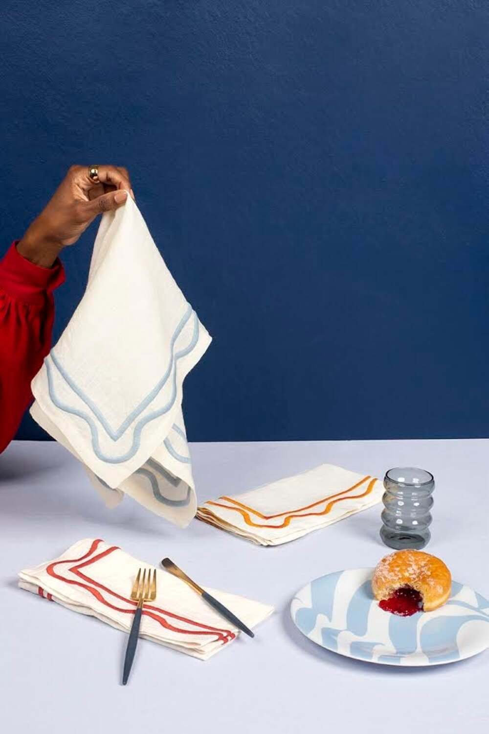 Colorblock Embroidered Linen Napkins (Set of 4), Amber