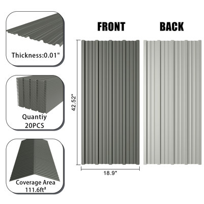 20 Pcs Roof Panels Galvanized Stee, Hardware Roofing Sheets for sheds, garages, carports, patios, fences corrosion resistance, rust-proofing,Weatherproof
