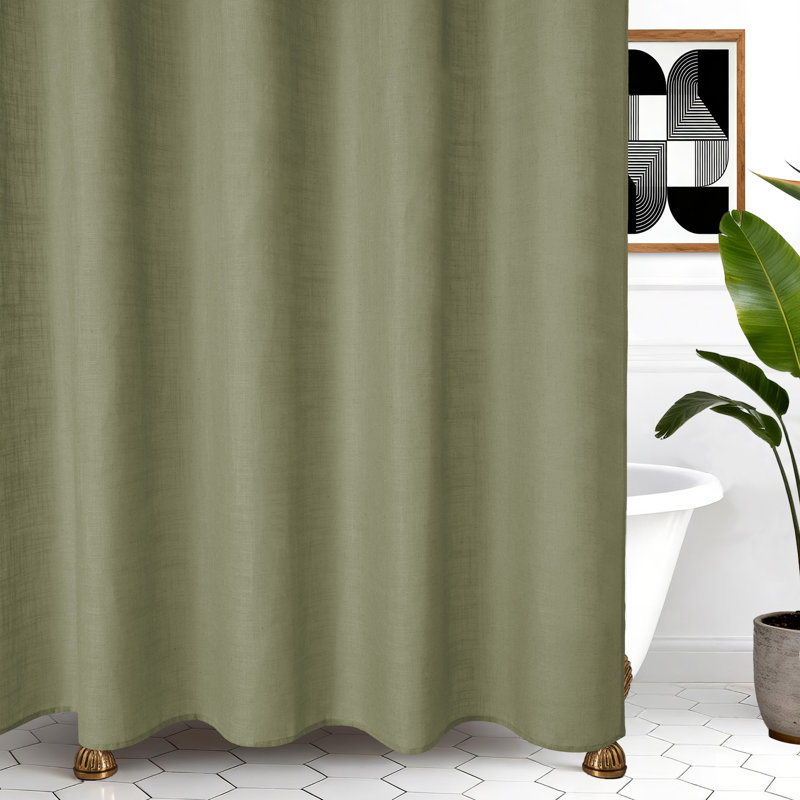 Slub Textured Linen Blend Single Shower Curtain, Sage