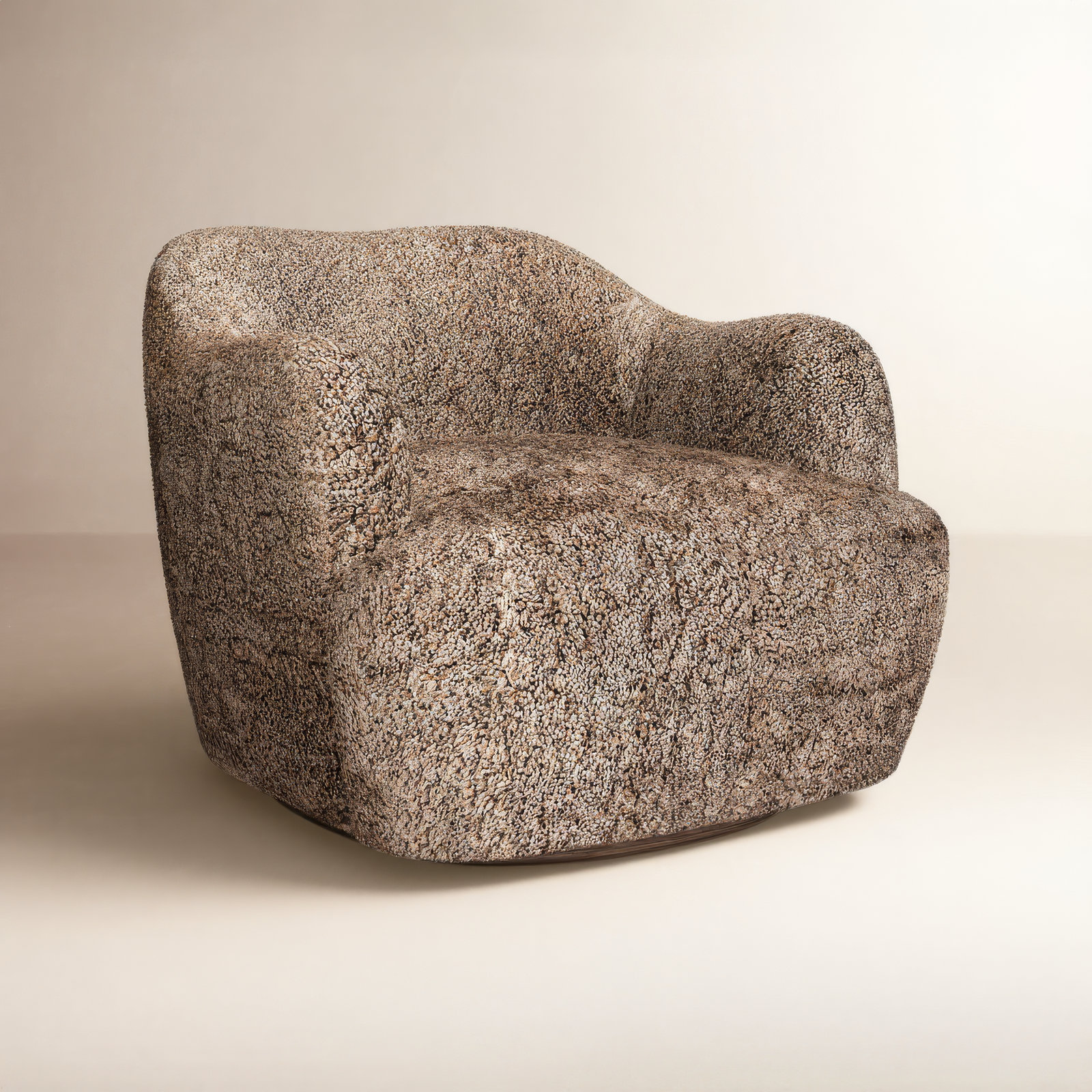 Alaska Oak Genuine Leather Swivel Barrel Chair, Taupe Shearling Unshorn Sheepskin