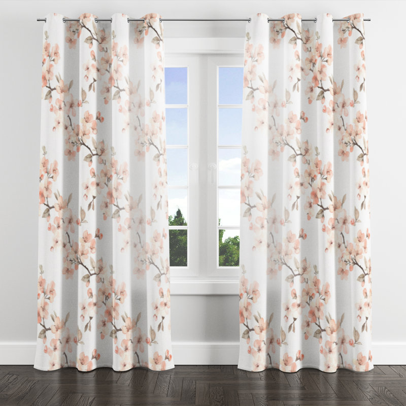 Panneaux de rideaux à motif floral - Rideau à œillets doux et rose - 1 panneau, L 52 po x L 63 po, Œillets argentés
