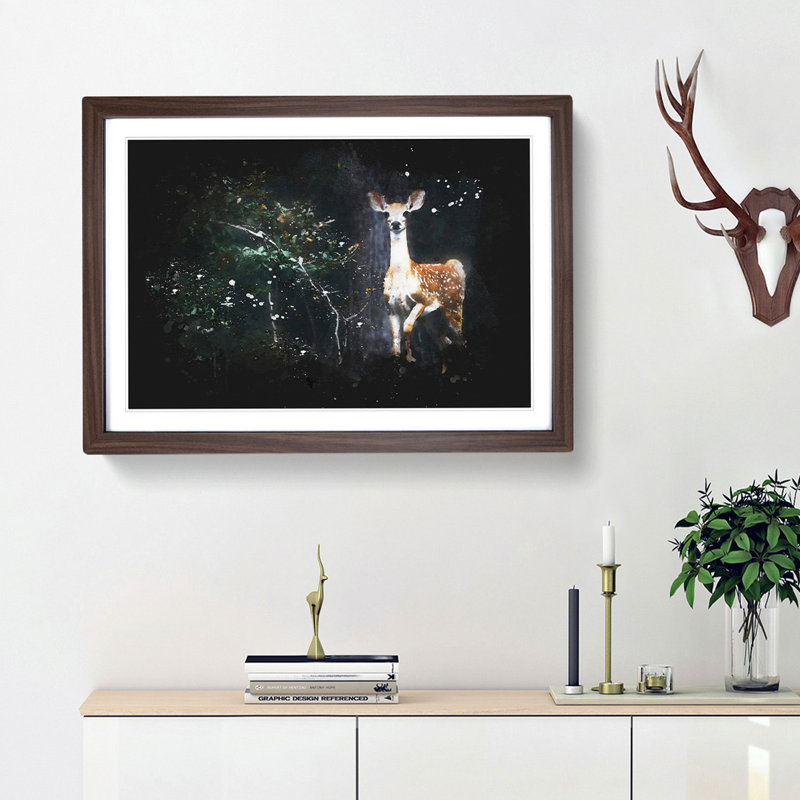Curious Fawn - Framed Print, 24cm H x 33cm W x 2cm D, Walnut Framed