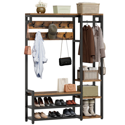 Hall Tree with Bench and Shoe Storage, Shoe Rack with Coat Rack | Entryway Bench with Coat Rack, Coat with Hooks and Hanging Rail, Coat and Shoe Rack Entryway, Reversible Design