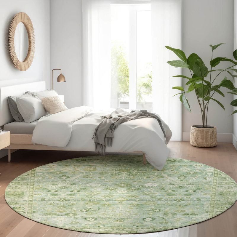 Machine Washable Indoor/Outdoor Xhevrie Aloe Rug, Round 8'