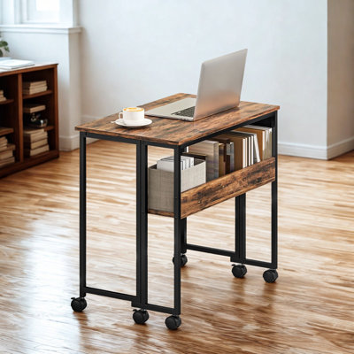 Industrial Drop Leaf Extendable Computer Writing Desk with Wheels
