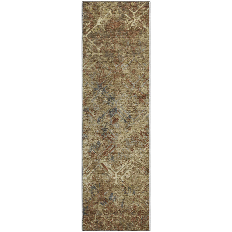 Premium Machine Washable Prisco Brown Rug, Runner 2'3" x 7'6"