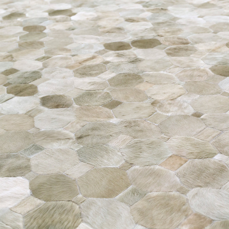 Cowhide Geometric Area Rug in Moss, Oval 6'7" x 9'8"