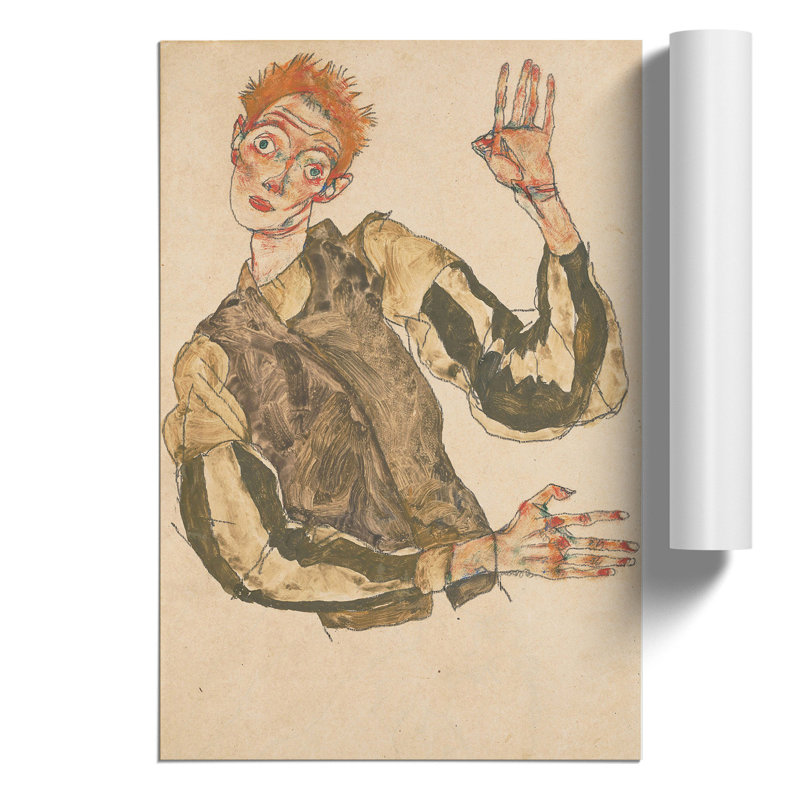 Self-Portrait Vol.4 by Egon Schiele - Unframed Painting, 42cm H x 30cm W x 0.1cm D