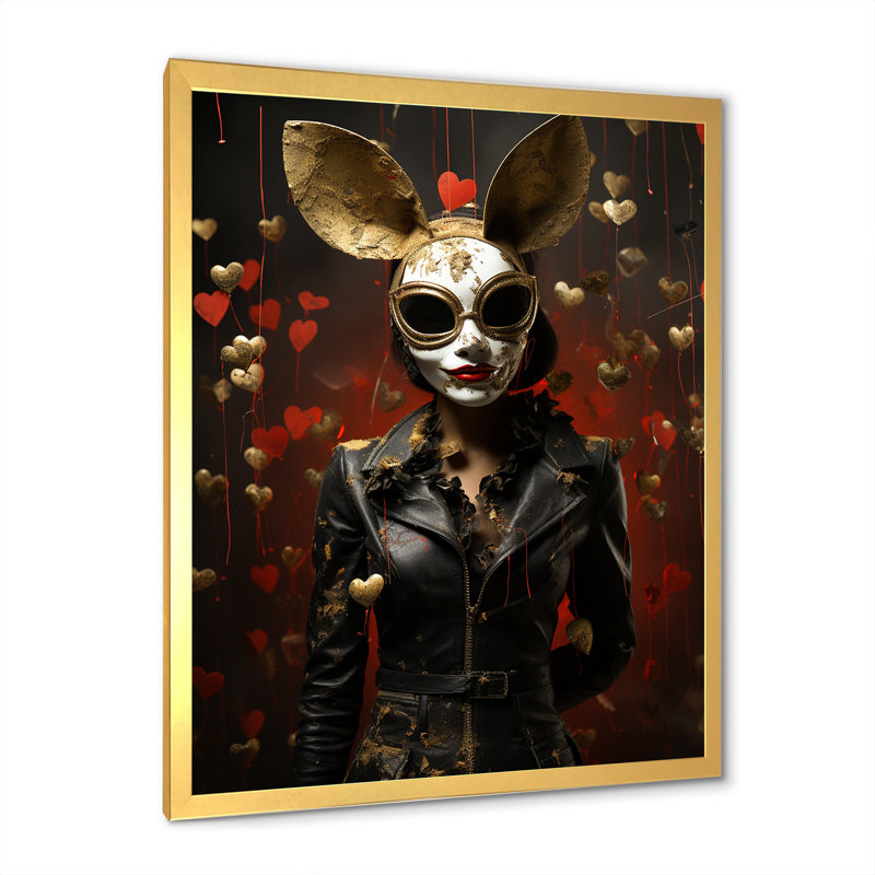 «Bunny Bank Robber Street Art II», reproduction d'art abstrait mural, Cadre doré simple, H 20 po x l 12 po x P 1 po