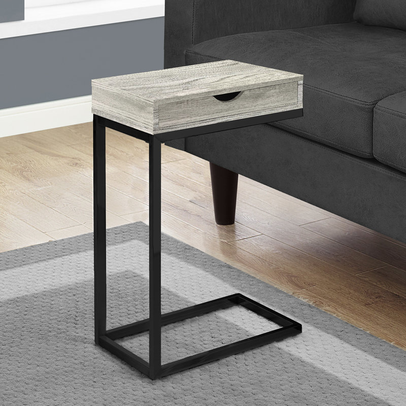 Table d'appoint, en forme de C, bout, côté, collation, tiroir de rangement, salon, chambre à coucher, métal stratifié, contemporain, moderne