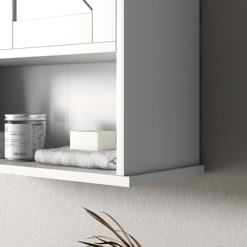 Armoire de salle de bain - thème, fixation murale avec tablettes réglables, armoire de rangement blanche, design, tablettes