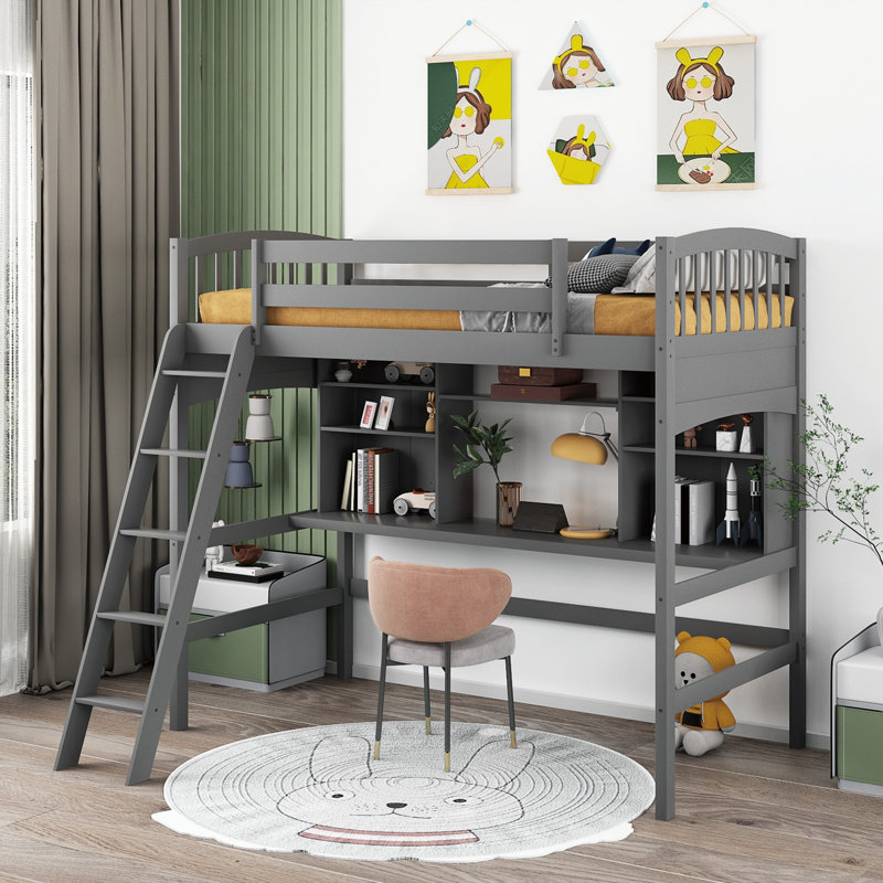 Guagliardo Kids Twin Loft Bed, Gray