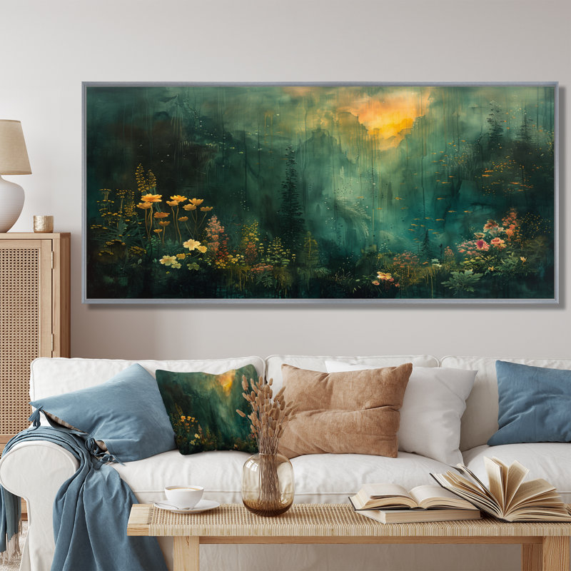 Forêt verte «Enchantment Forest», impressions encadrées, Toile avec cadre flottant, H 28 po x l 60 po, Argent argent