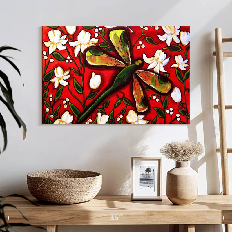 Brampt Dragonfly On Red, 16" H x 24" W