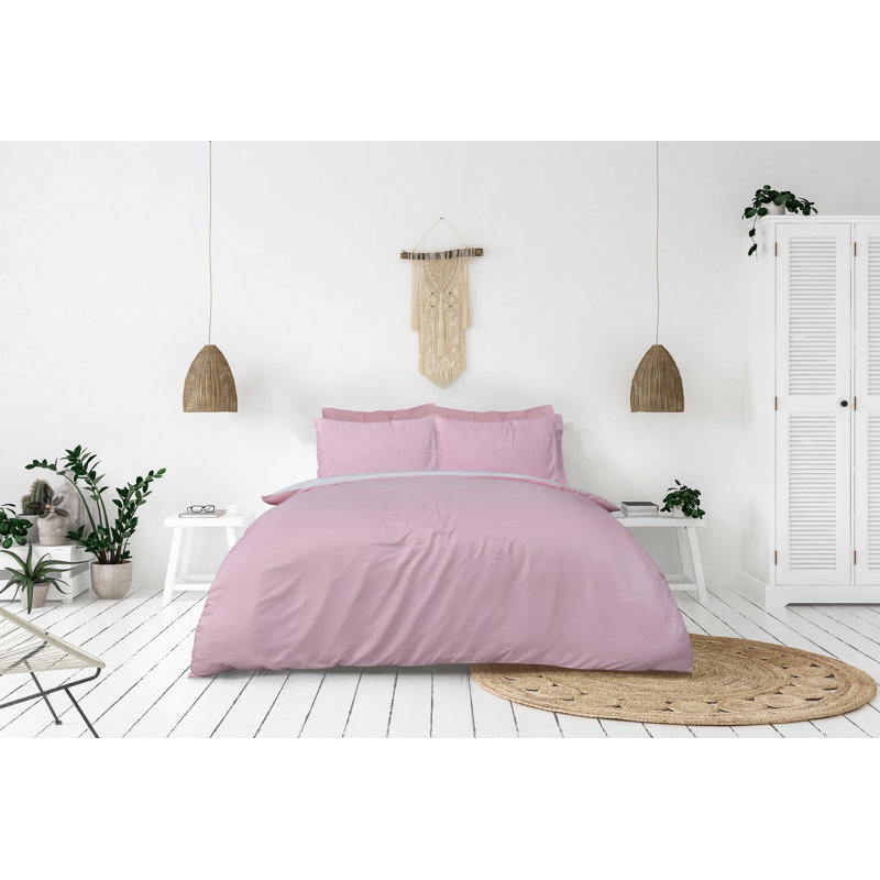 Weathers Polyester Striped Duvet Cover with Pillowcases, Blush, Double Duvet Cover + 2 Standard Pillowcases