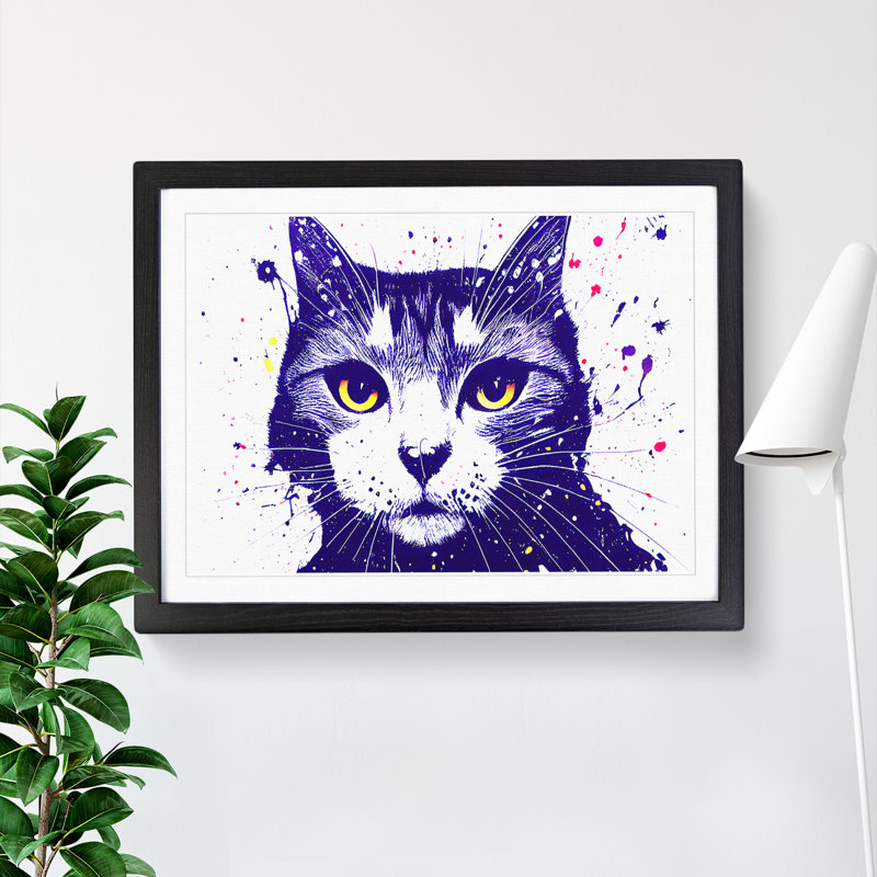 Cat Paint Splatter - Framed Print, Black, 34cm H x 46cm W x 2cm D