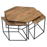 Ensemble de tables d'appoint 4 pièces Antora au fini naturel moderne sur bois massif