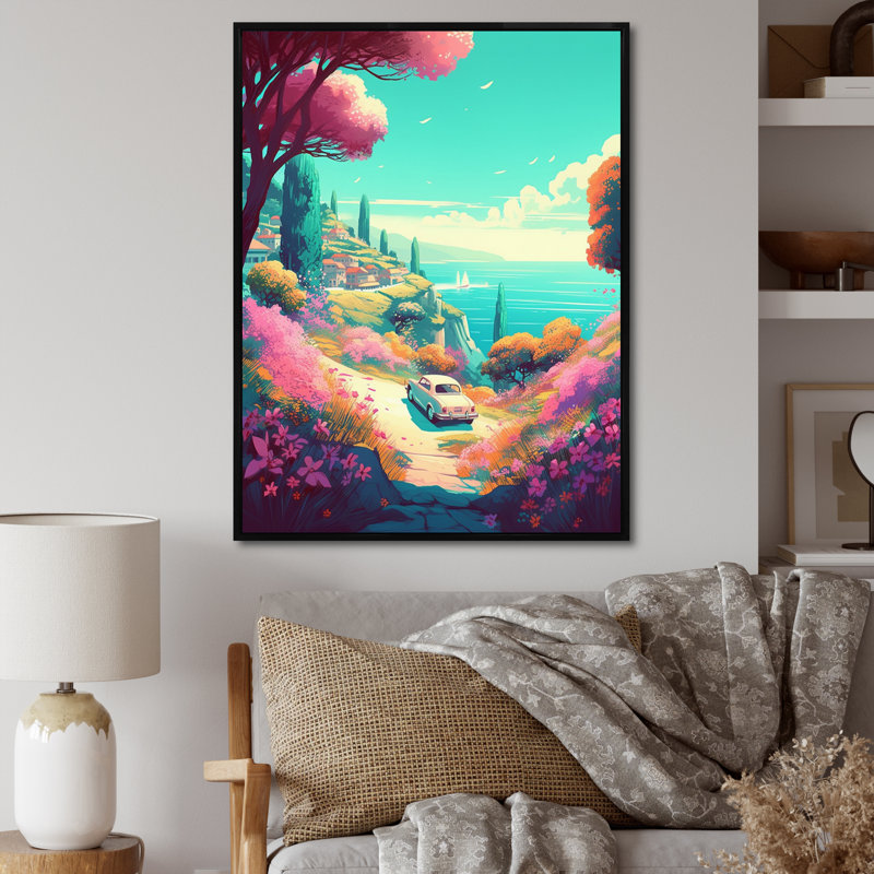 Seaside Drive II - Imprimé, H 32 po x l 24 po x P 1 po, Cadre flottant noir