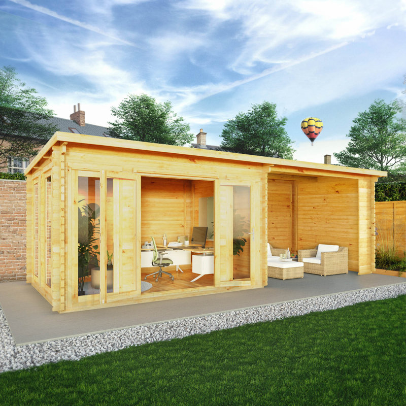 Mercia 23ft x 10ft Studio Pent Log Cabin With Patio Area (28mm)