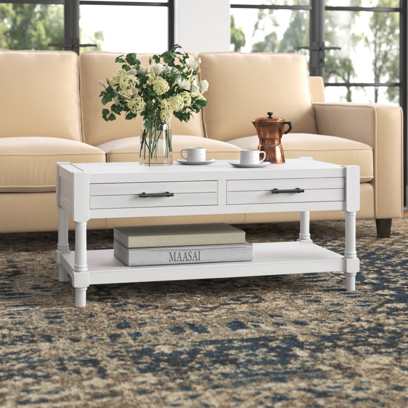Table basse avec rangement Aritha, Blanc vieilli