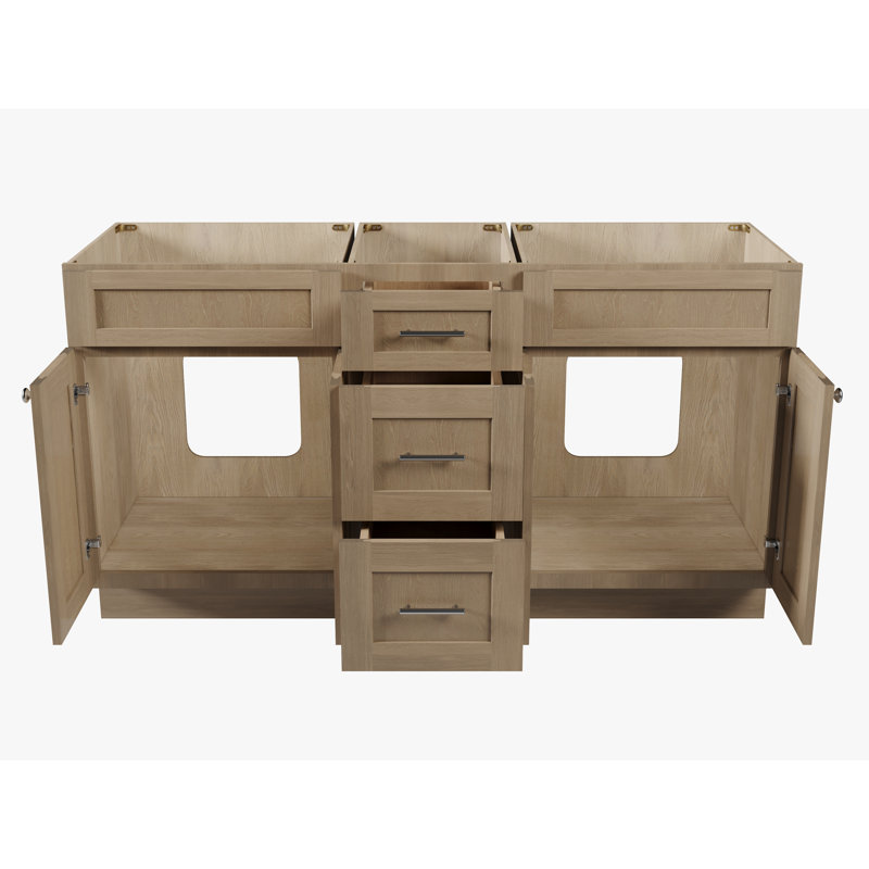 Meuble-lavabo double de 63 po avec base de tiroir Disar, Chêne naturel