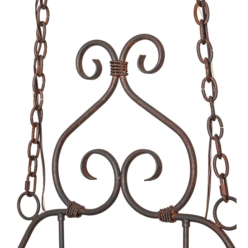 Rustic Red Rust Metal Oval Hanging Pot Rack with Lights