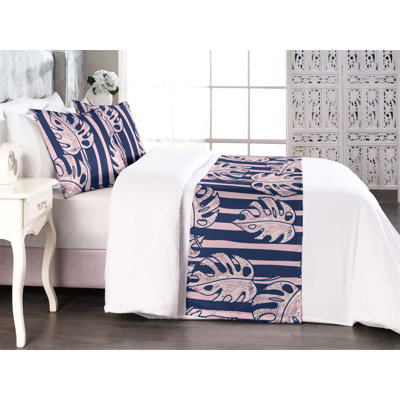 Ambesonne Tropical Leaves Bed Runner Set Art Dreamy Monstera Pale Pink Indigo