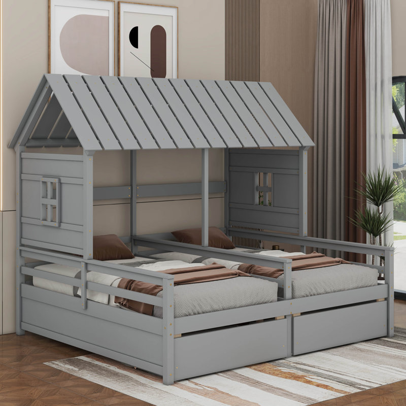 Lits plateforme simple avec deux tiroirs, Gris