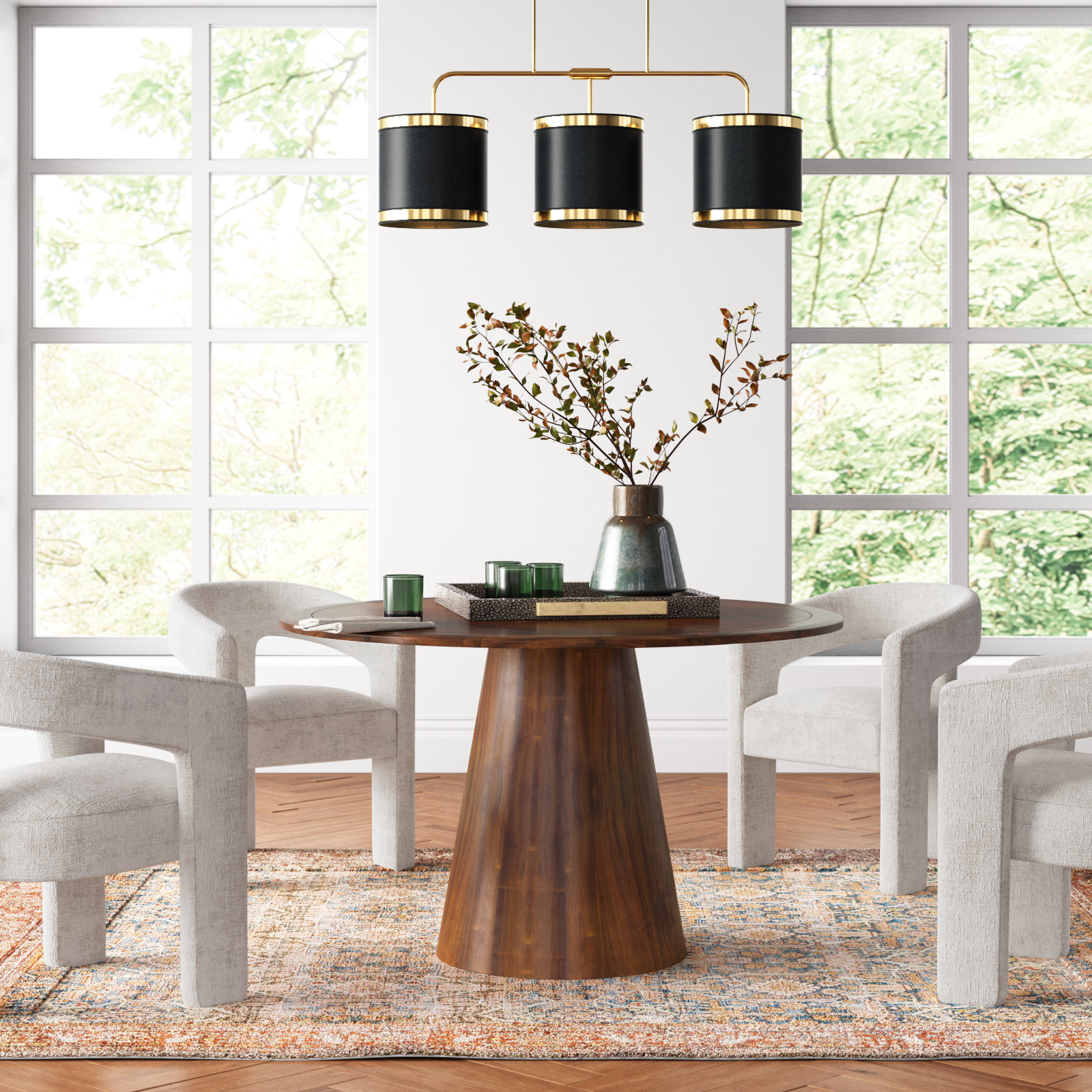 Darlington 5-Piece Dining Set, Gwen Natural Beige Microsuede, Walnut