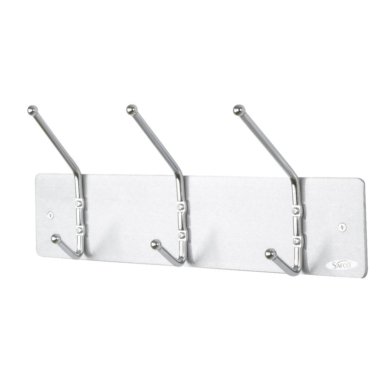 Satin Aluminum and Chrome 3-Hook Wall Rack