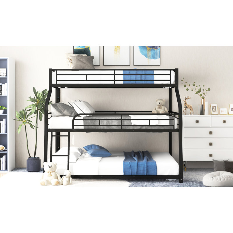 Lit superposé triple moderne en métal noir pour lit simple TG / TG double / grand avec garde-corps double et espace -