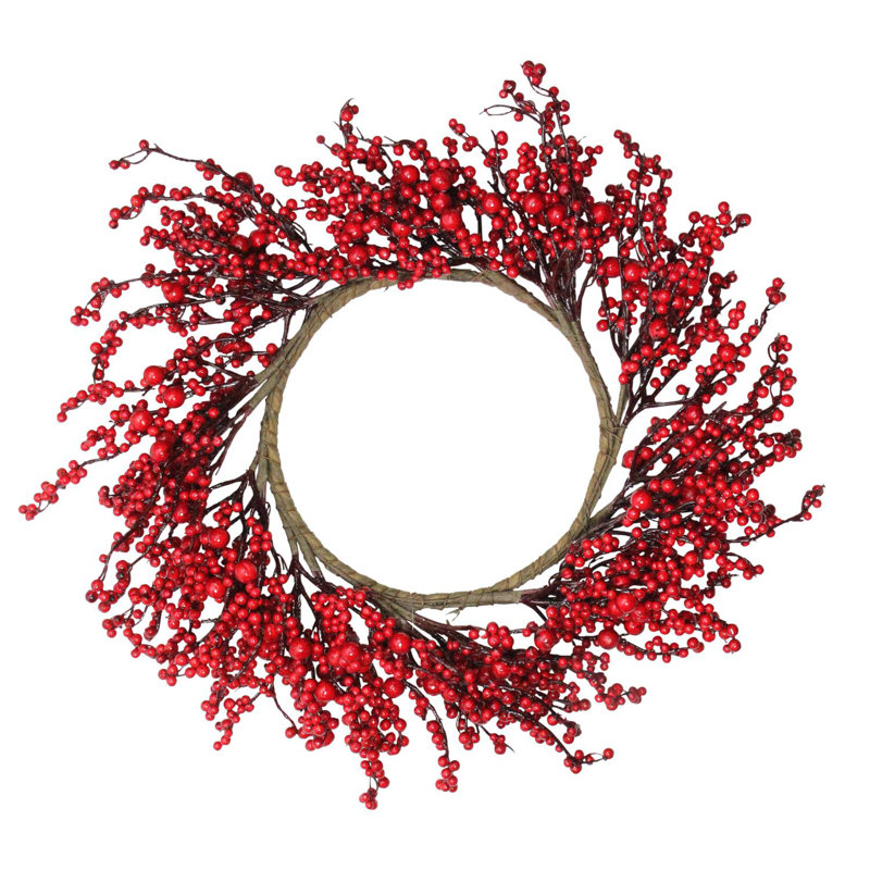 Couronne de Noël artificielle à baies rouges 22 pouces non éclairée