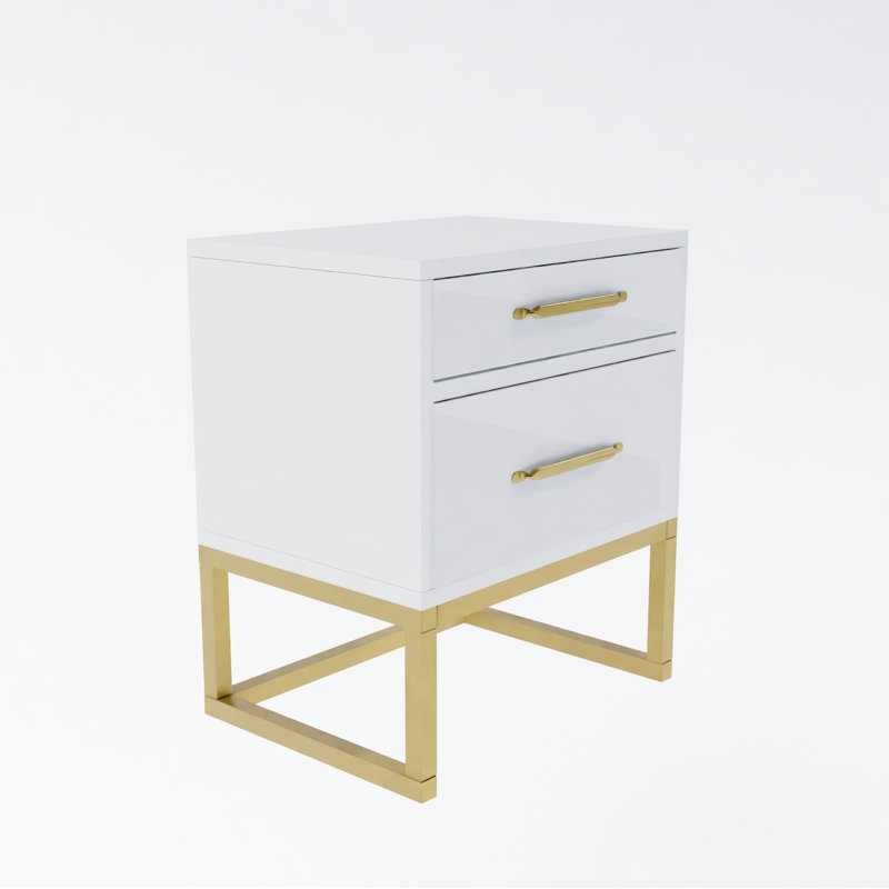 Mekenna 40cm W Metal Bedside Table, Glossy white/Gold