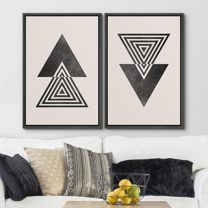 «Geometric Line Mid-Century Spiral Triangle Polygon Variety Abstract Shapes Modern Minimalist on Canvas», reproduction de 2 pièces