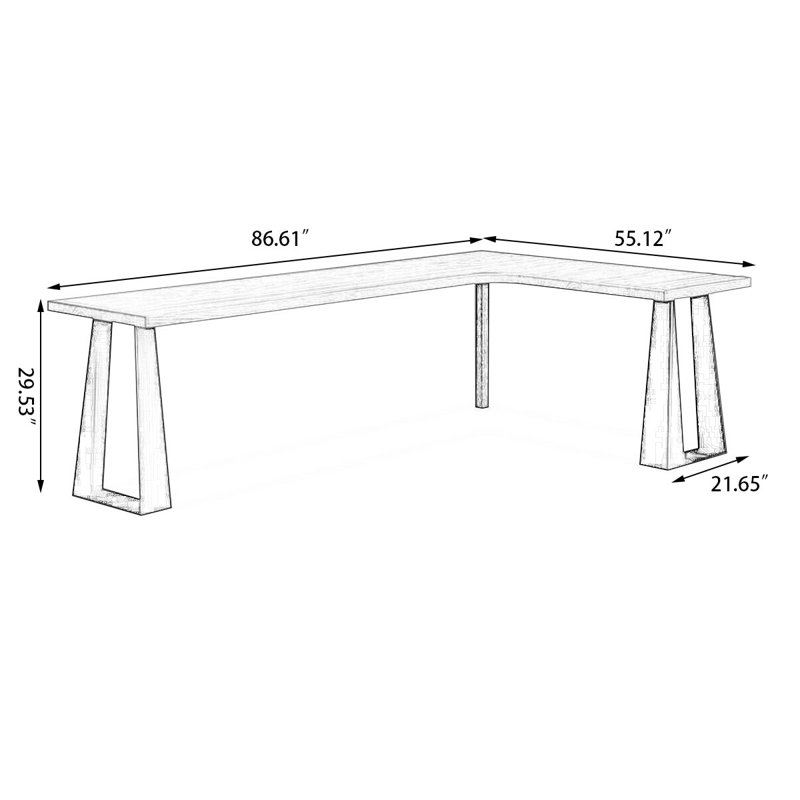 Bureau brun en bois massif en forme de L + fer, 29.53" H x 86.61" W x 55.12" D, Right Hand Facing