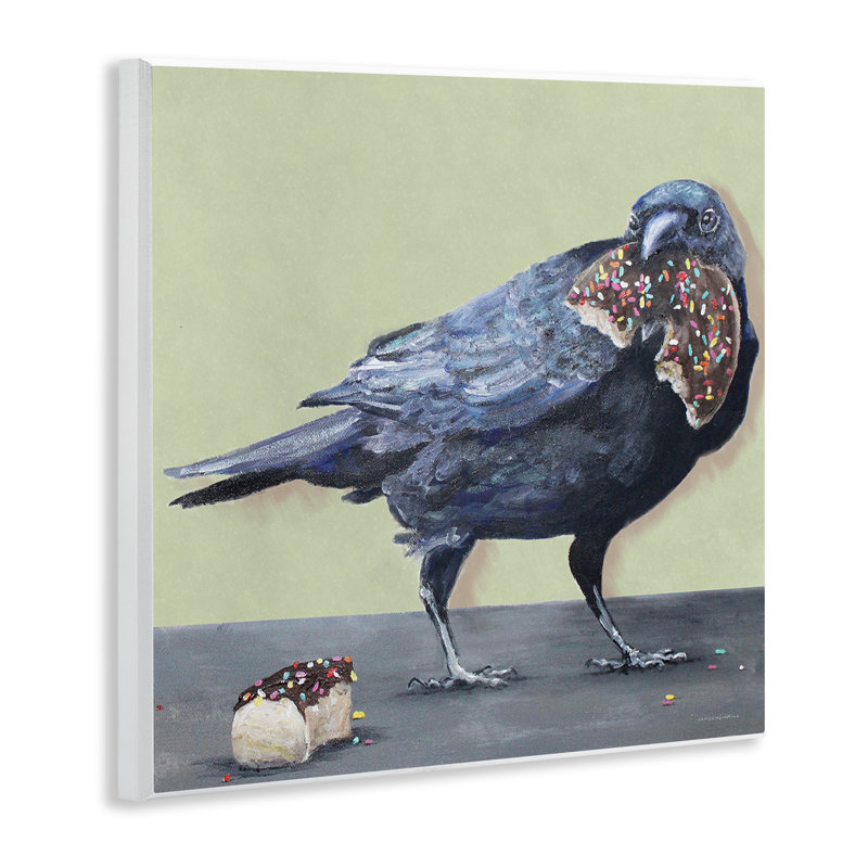 Corbeau mangeant un beignet, art mural par Kamdon Kreations