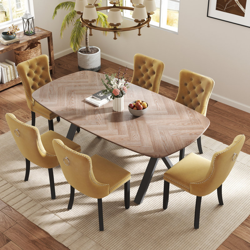 Ensemble de salle à manger rectangulaire avec chaise capitonnée, Jaune, H 29,5 po x L 71 po x l 35,4 po