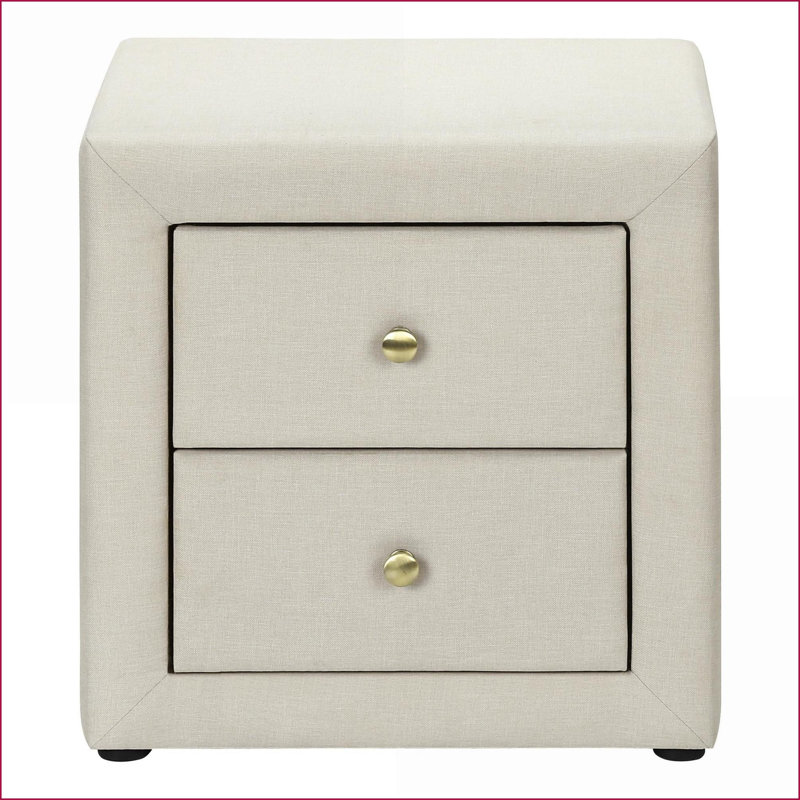 Table de chevet transitionnelle beige à aspect lin avec 2 tiroirs, sans assemblage, Beige