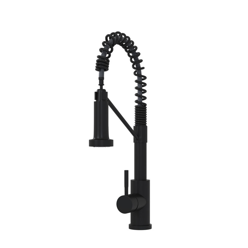 Robinet de cuisine à poignée simple 19 po en noir mat - Acier inoxydable 304 pour une poignée de style moderne, Amélioration de la salle de bain