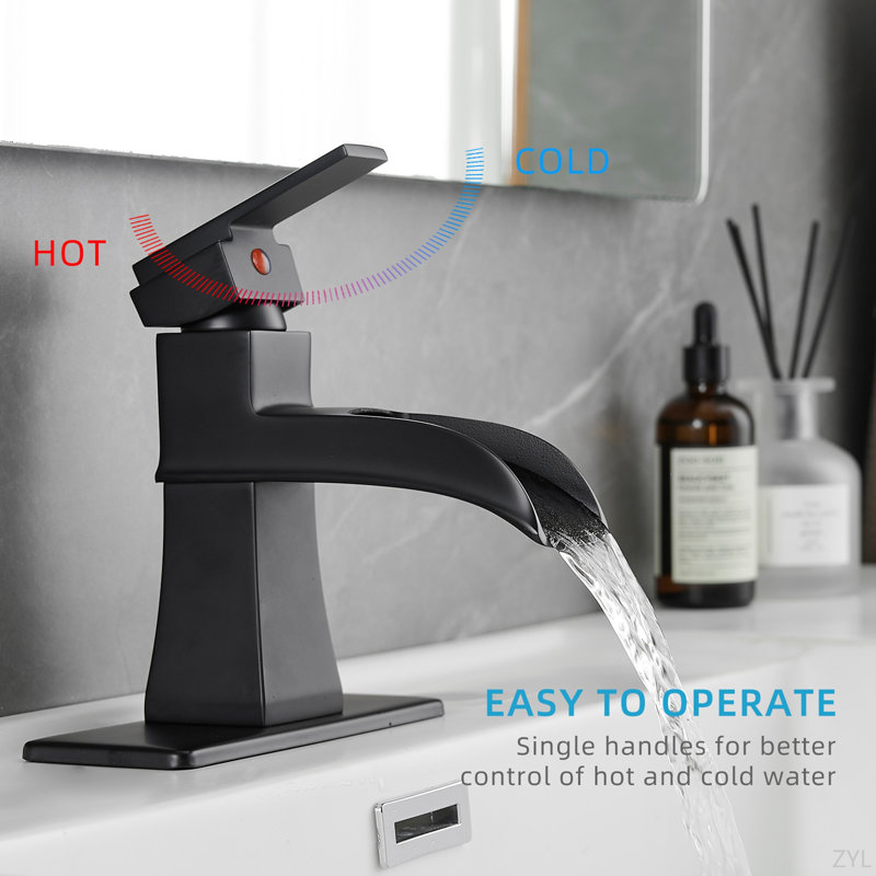 Sink Faucet With Deck Plate Waterfall With Pop Up Drain And Supply Lines Bathroom Faucets For Sink 1 Hole One Handle Faucets Vanity Bath Mixer Tap