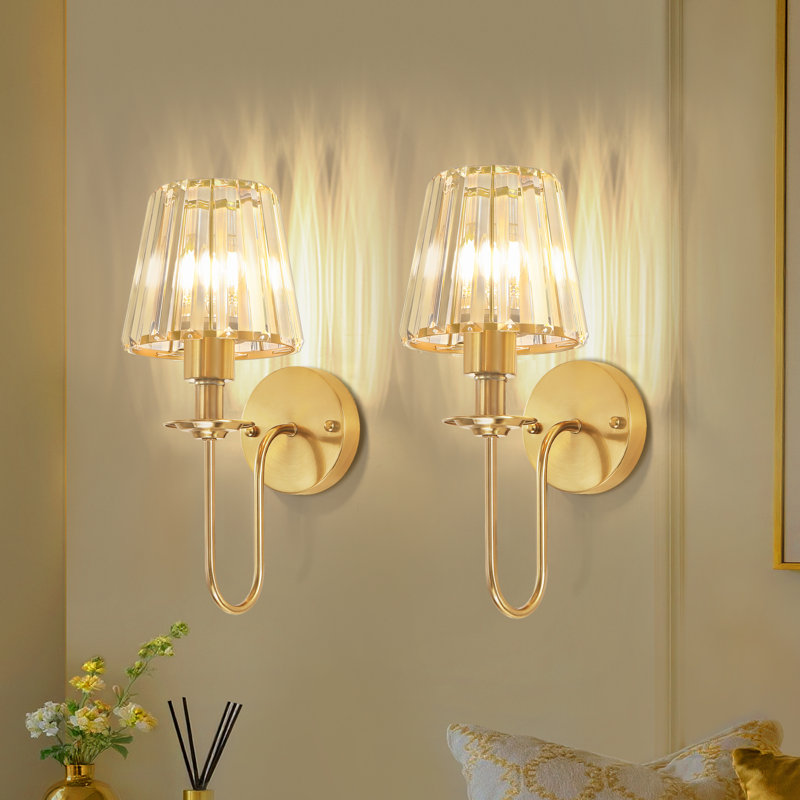 Applique murale 1 lumière en cristal doré à intensité variable pour le salon, la chambre à coucher et la salle de bain, Doré