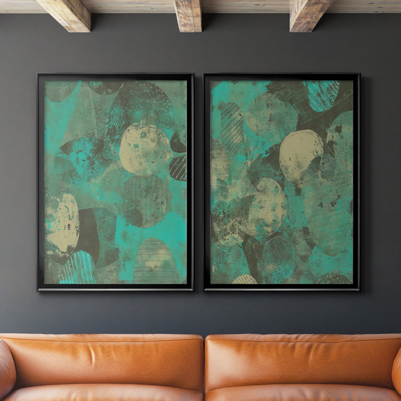 Minty Green Orbs I, toile encadrée de qualité supérieure - prête à être accrochée, H 42,5 po x l 61 po, Noir
