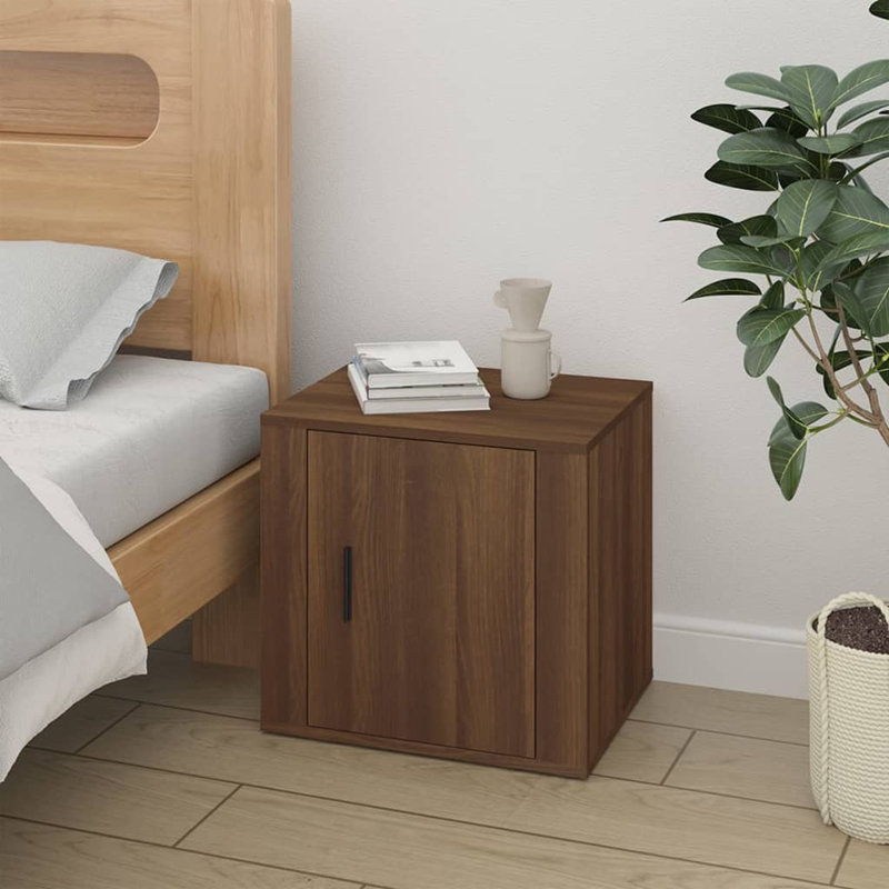 Kenetta 50cm W Manufactured Wood Bedside Table, Brown, 1