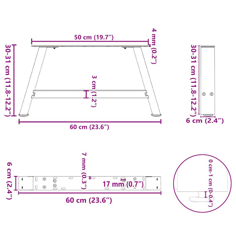 Table Leg, 31cm H x 60cm W x 6cm D