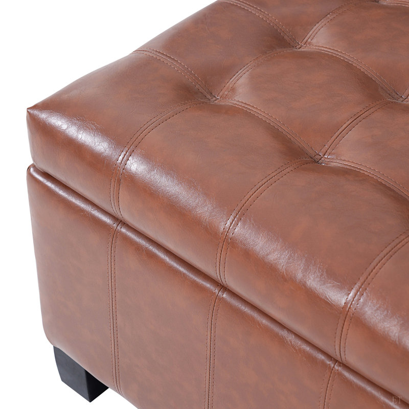 Storage Ottoman With Rubber Wood Legs, Square Tufted Ottoman With Lift-Top Storage For Living Room, Bedroom And Entryway