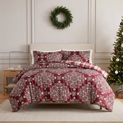 Ensemble de literie réversible Southshore Fine Linens Christmas Carol, en microfibre brossée 100 g/m², comprenant une housse de couette et deux taies d'oreiller, pour les fêtes. Taille : Grand lit / Queen.