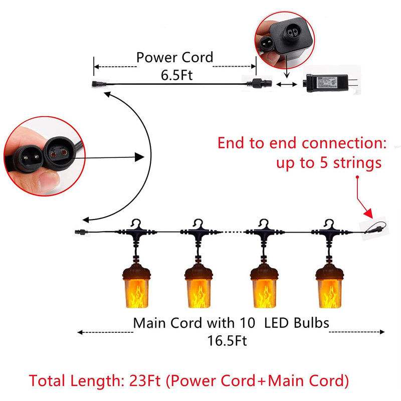Aliani 7.9' LED Flame String Light Flicking Fire Decoration(End to End Connectable)