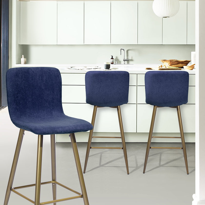 Fuhrman Upholstered Counter Stool with Metal Frame, Dark Blue